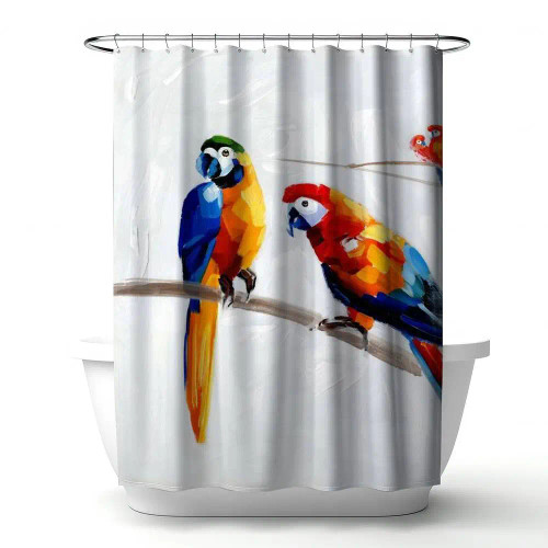 Vibrant Parrots on Branch Shower Curtain