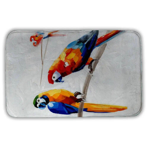 Vibrant Parrots on Branch Bath Mat