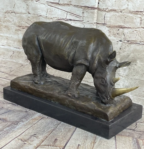 Fat Rinoh White Rhinoceros Bronze Sculpture on Marble Base - Dali - Animal Decor