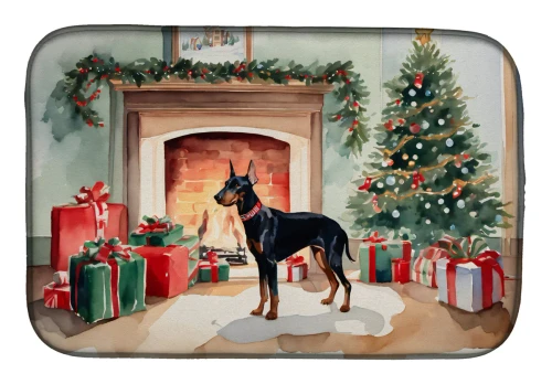 Cozy Christmas Doberman Dish Drying Mat
