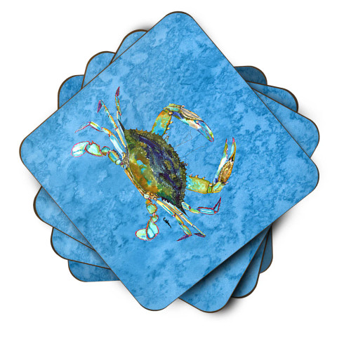 Crab on Ocean Blue Coaster Set