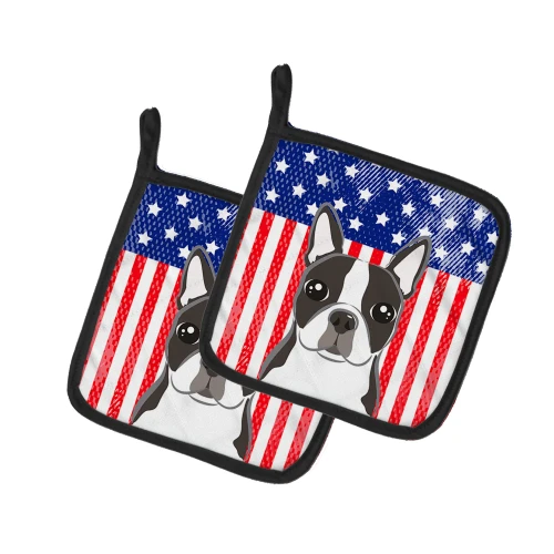 Patriotic Boston Terrier Potholder - Set of 2