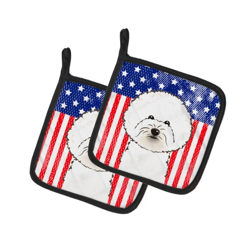 Patriotic Bichon Frise Potholder