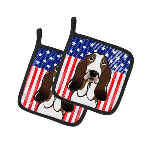 Patriotic Basset Hound Potholder - Set of 2
