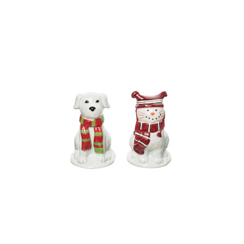Snow Dog & Cat Salt & Pepper Shakers