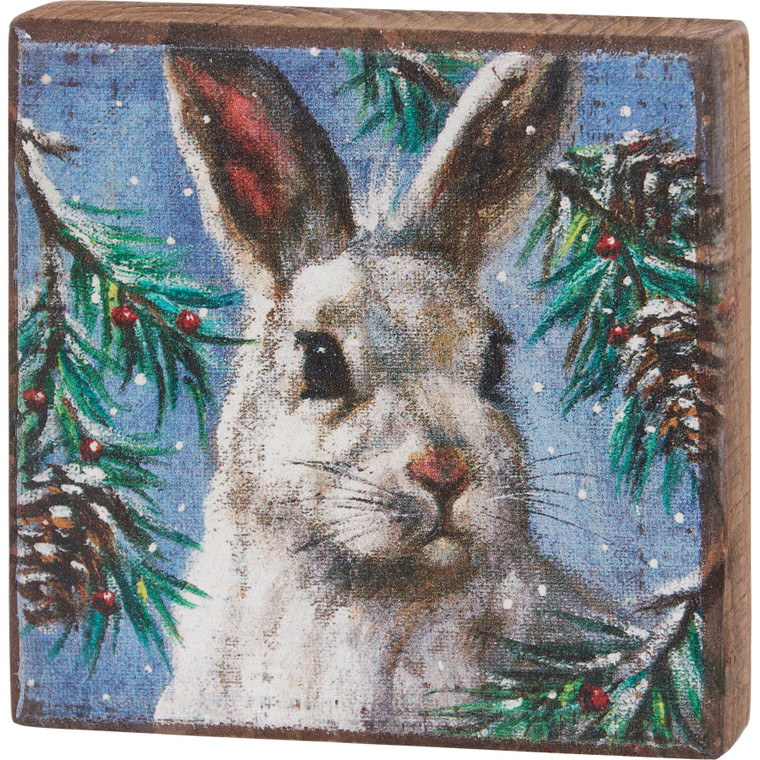 Winter Rabbit Wood Block Art