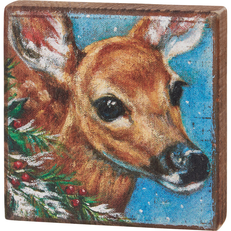 Winter Fawn Wood Block Art