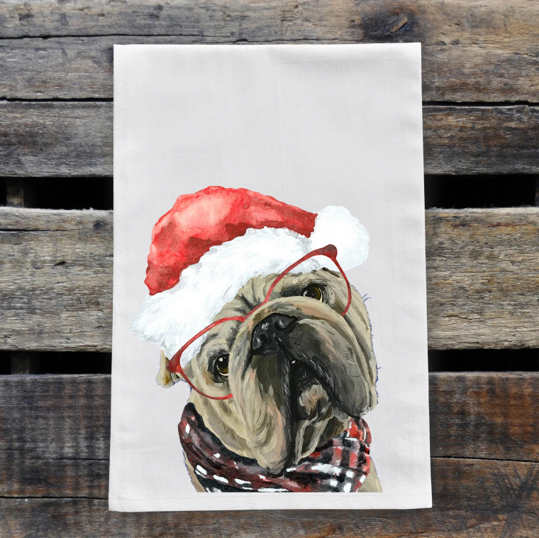 Bulldog Christmas Kitchen Towel