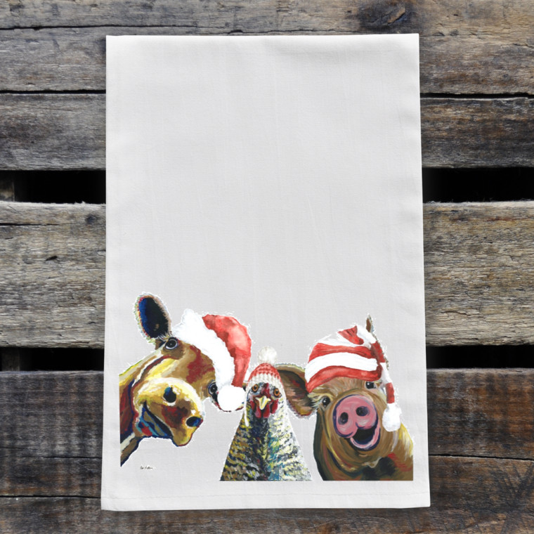 Cow, Chicken & Pig Christmas Kitchen Towel