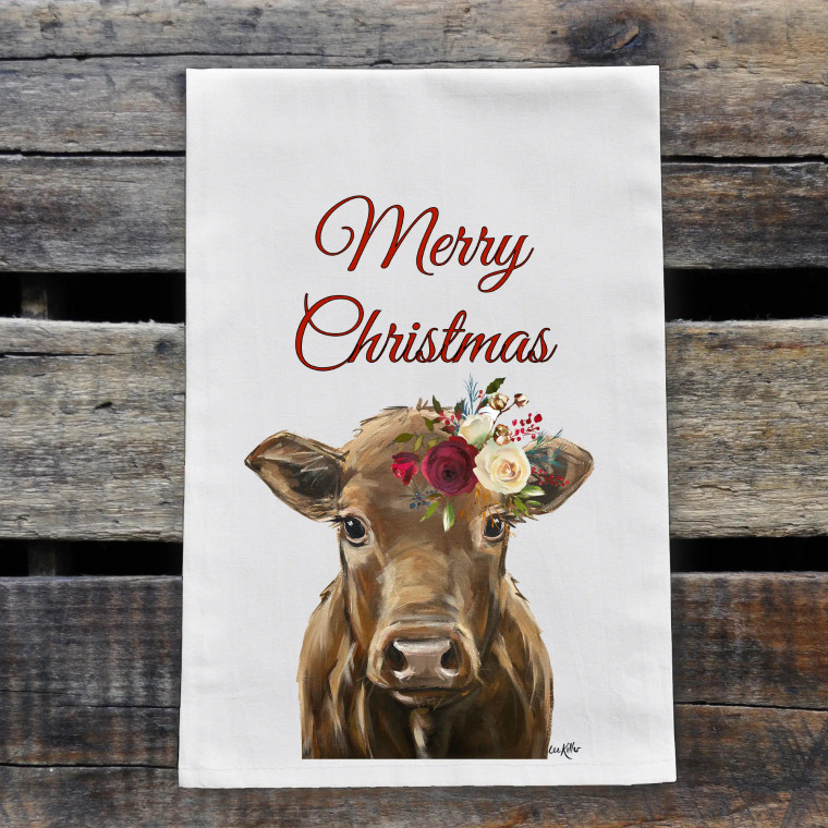 Merry Christmas - Cow Christmas Kitchen Towel