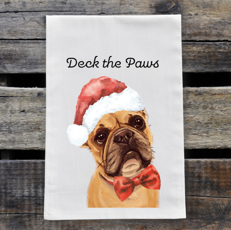 Deck The Paws - French Bulldog Christmas Kitchen Towel