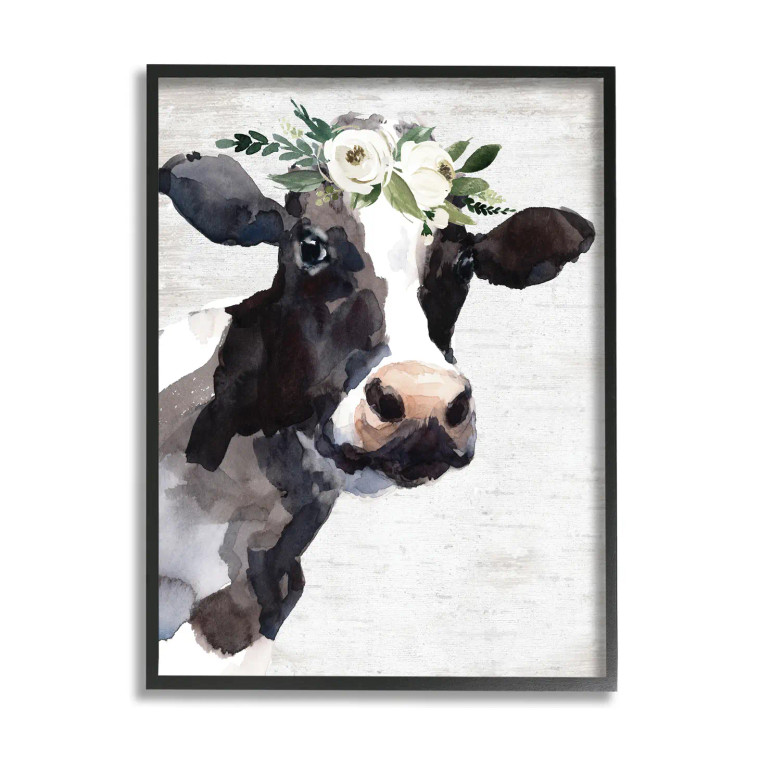 White Rose Black & White Cow Framed Art Print