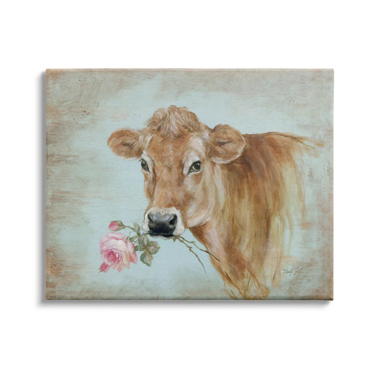 Pink Rose Cow Canvas Art - Large