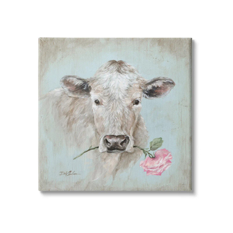 Pink Rose Cow Canvas Art Print