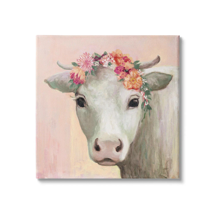 Wildflower White Cow Canvas Art Print