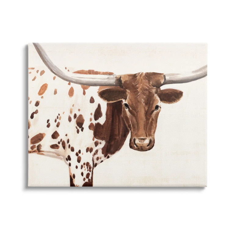 Brown Spotted Longhorn Canvas Art - Right