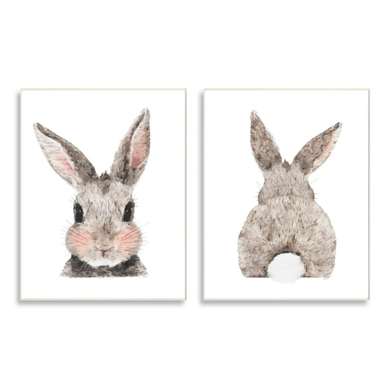 Blushing Gray Bunny Cotton Tail - Art Print Plaque Set