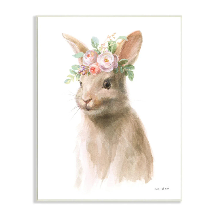 Spring Flower Bunny Art Print Plaque