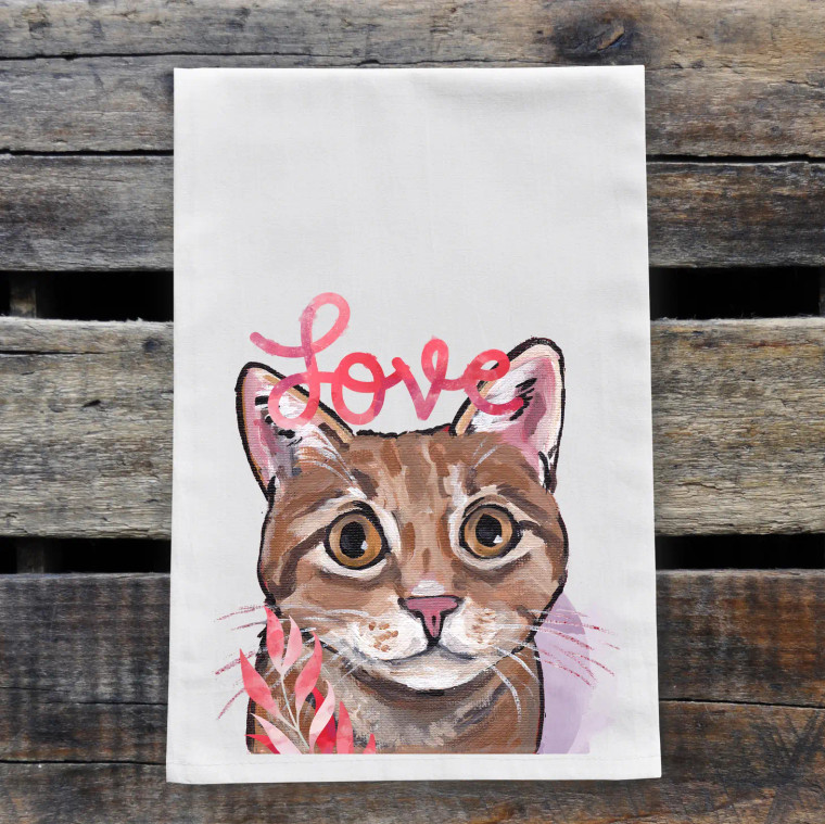 Orange Tabby Cat Valentine Kitchen Towel