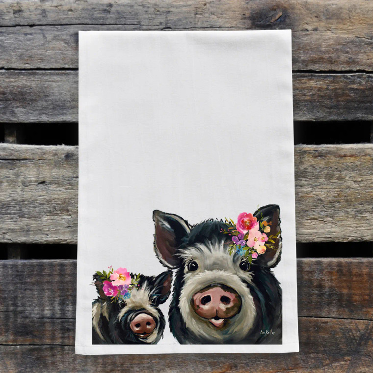 Bright Blooms Pig & Piglet Kitchen Towel