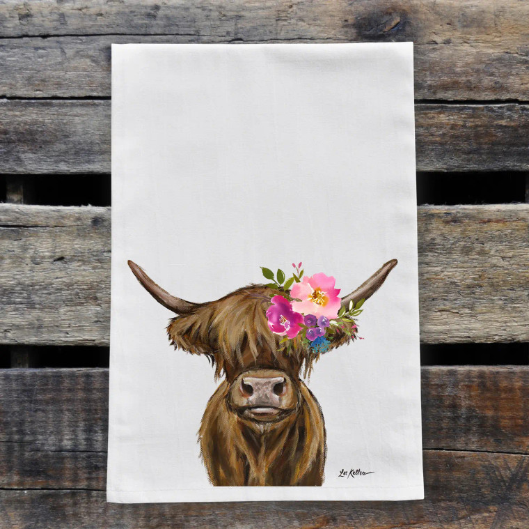 Bright Bloom Highland Cow Kitchen Towel