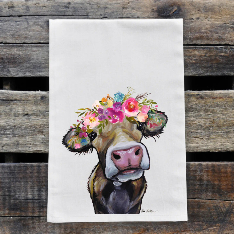 Bright Blooms Cow Kitchen Towel