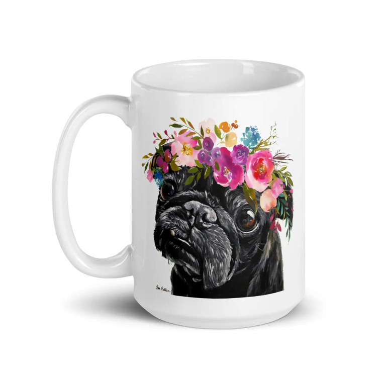 Pug Mug - w/Bright Blooms