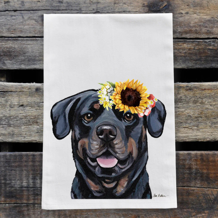 Sunflower Rottweiler Kitchen Towel