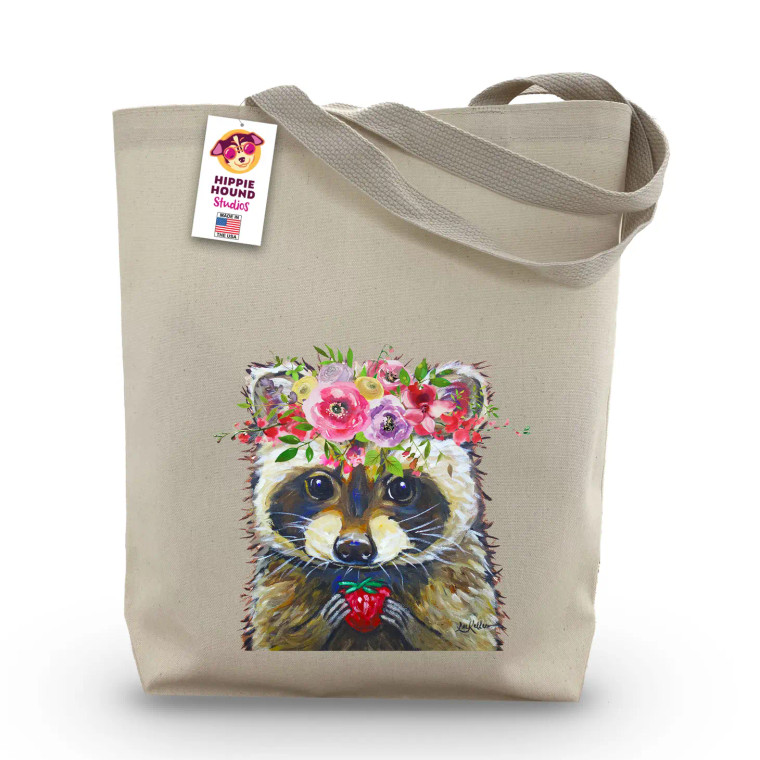 Spring Flower Raccoon Tote