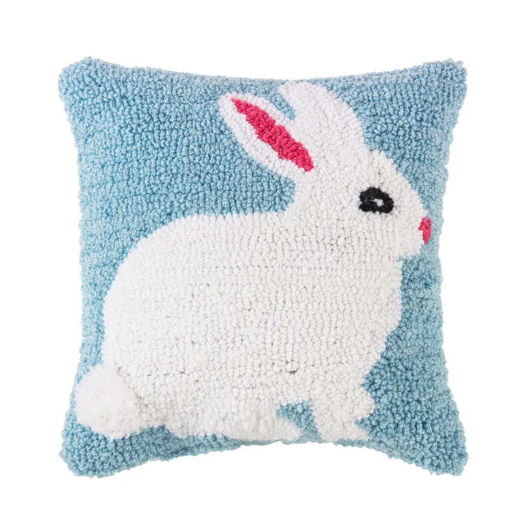 White Bunny Hooked Throw Pillow