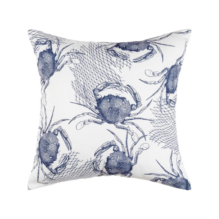 Blue Crab & Net Throw Pillow - Indoor/Outdoor 