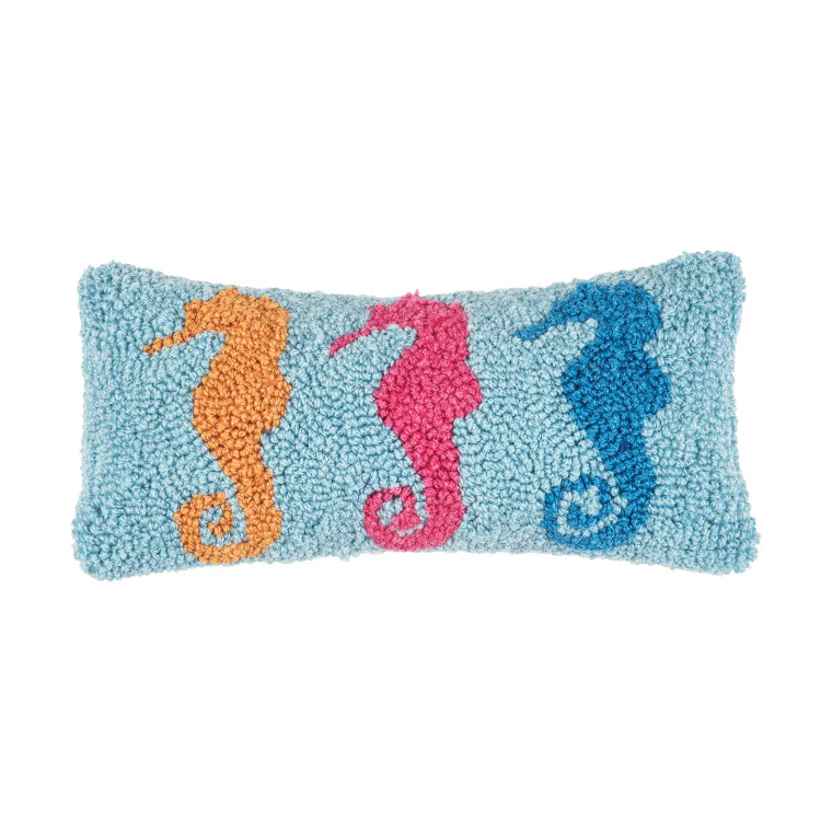 Colorful Seahorse Trio Hooked Pillow