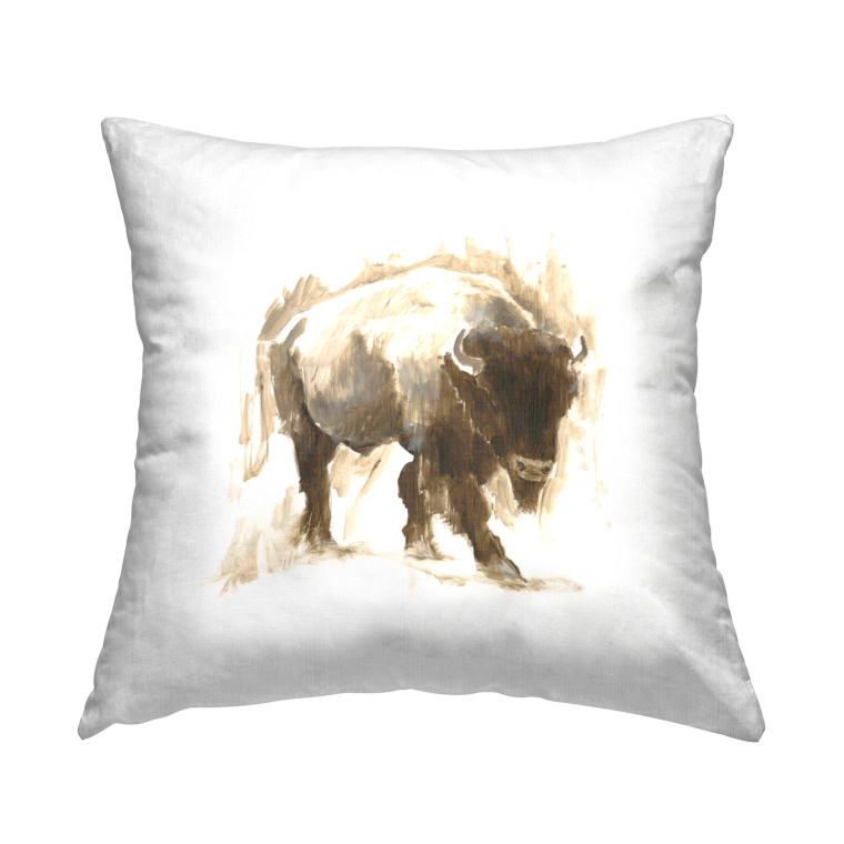 Abstract Bison Portrait Throw Pillow - Right