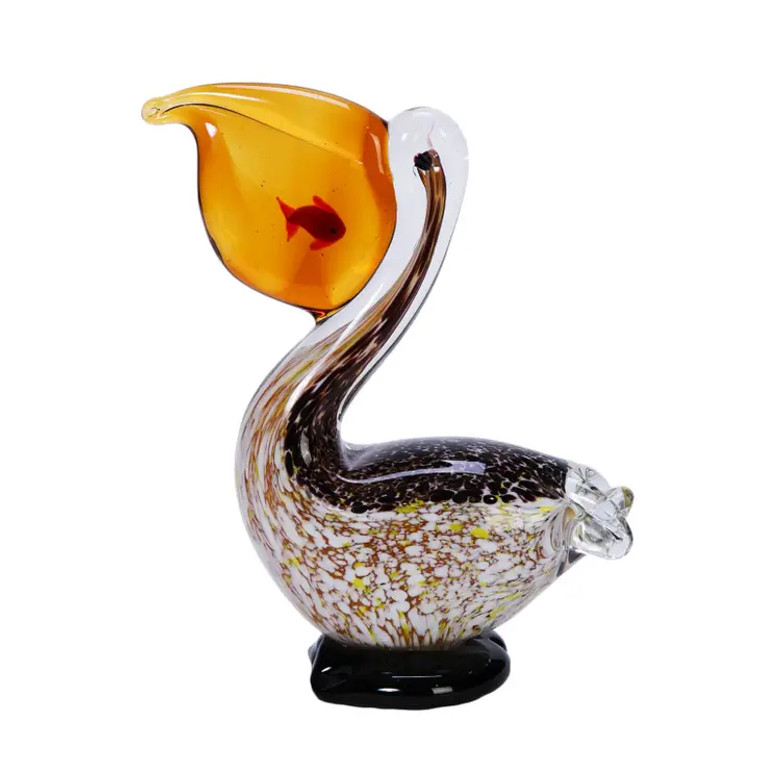 Art Glass Pelican w/Fish Figurine