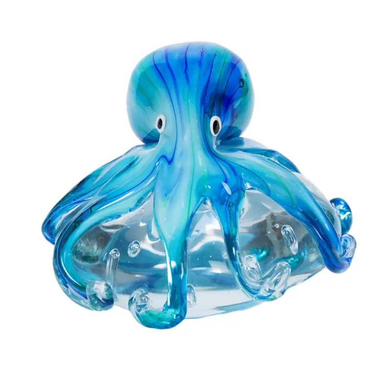 Blue Octopus on Glass Base Figurine