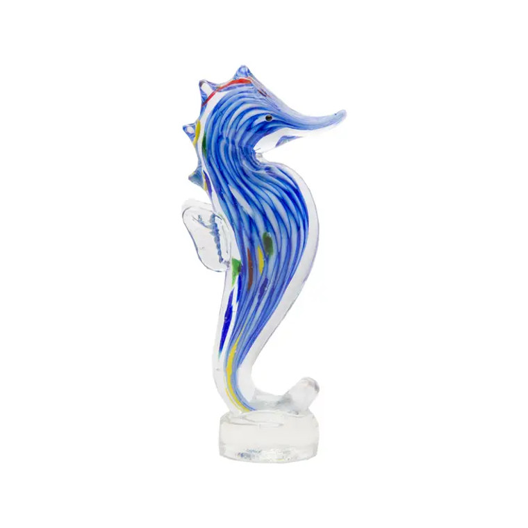 Blue Swirl Glass Seahorse Figurine