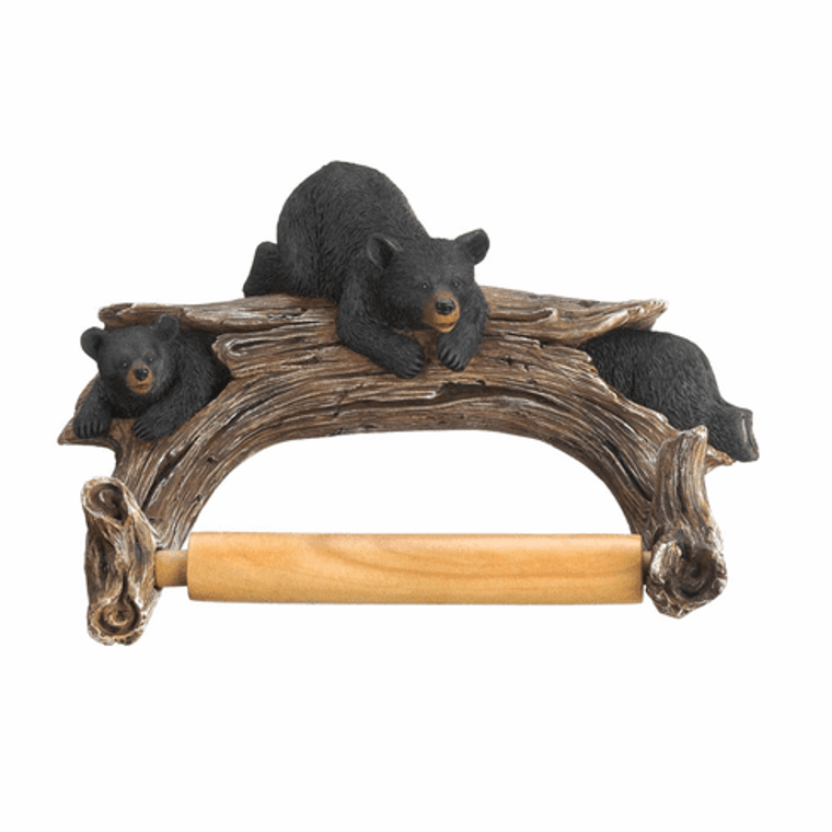 Black Bears on Log Toilet Paper Holder