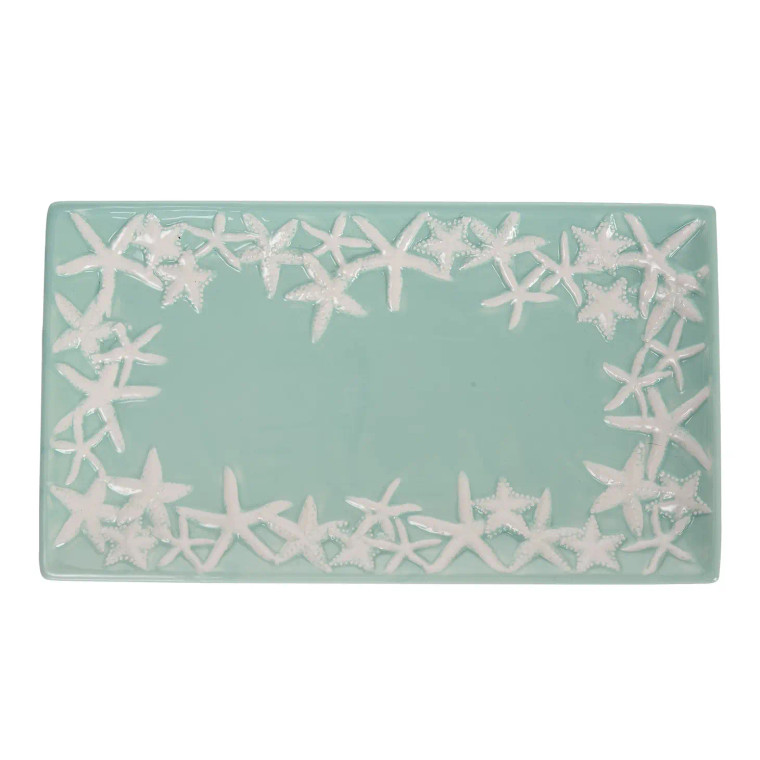 Seafoam & White Starfish Decorative Serving Tray