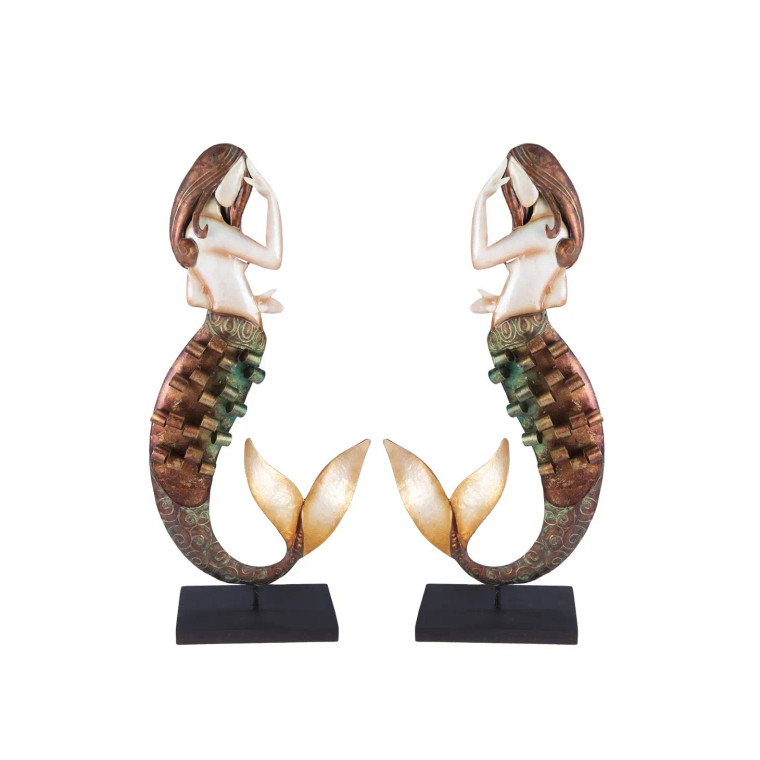 Metal & Capiz Mermaid Figures - Set of 2