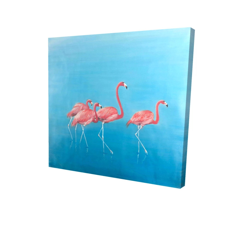 Pink Flamingos in Blue Water Fine Art Print