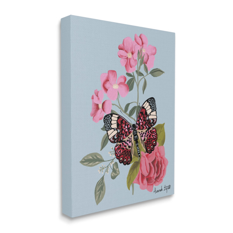 Pink Butterfly on Blue Canvas Art Print