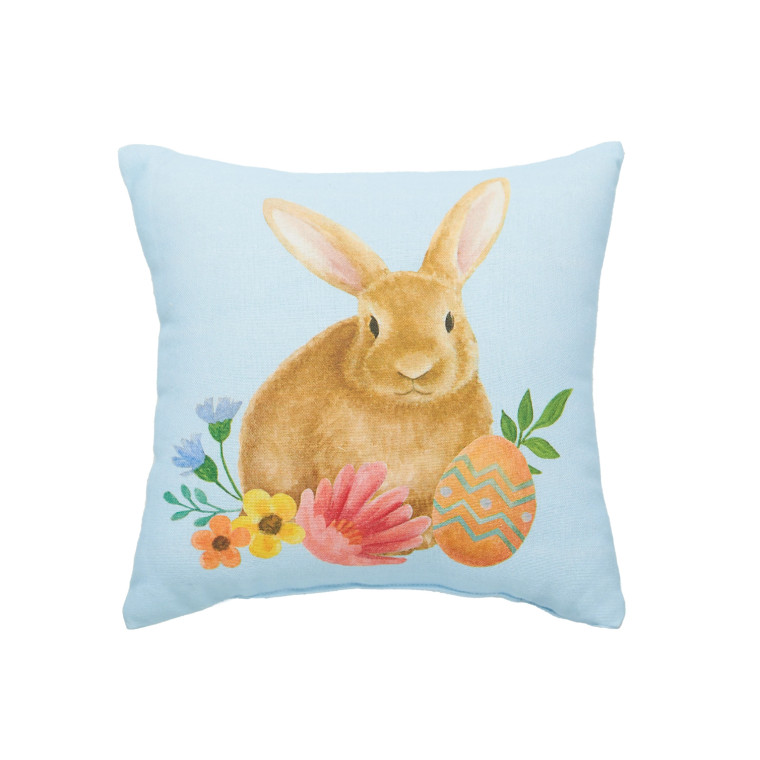 Floral Bunny on Blue Throw Pillow