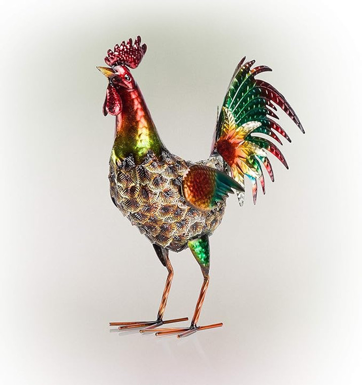 Metallic Metal Standing Rooster Statue