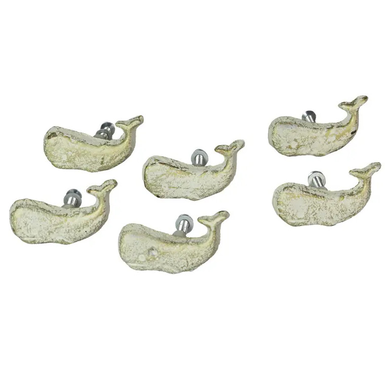 Rustic White Whale Drawer Pulls - Set of 6