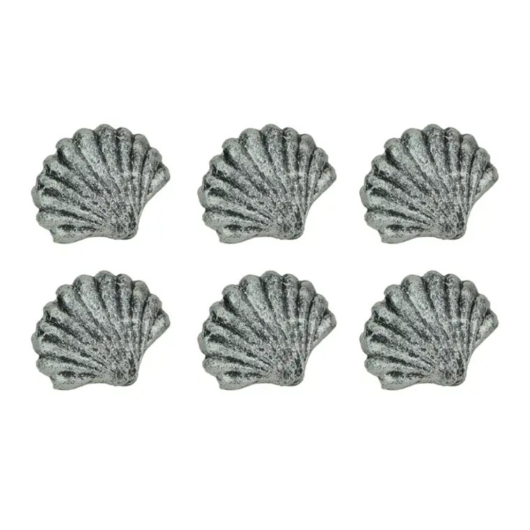 Rustic Silver Scallop Shell Drawer Pulls - Set of 6