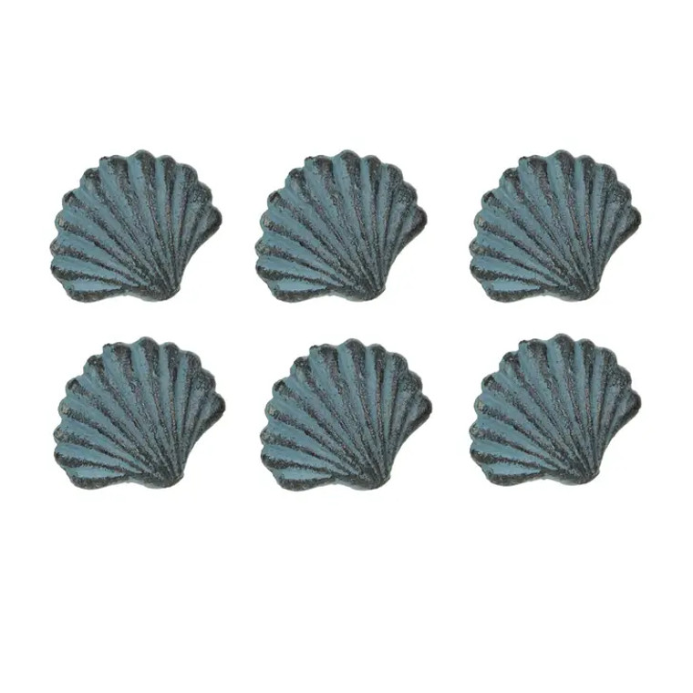 Rustic Blue Scallop Shell Drawer Pulls - Set of 6