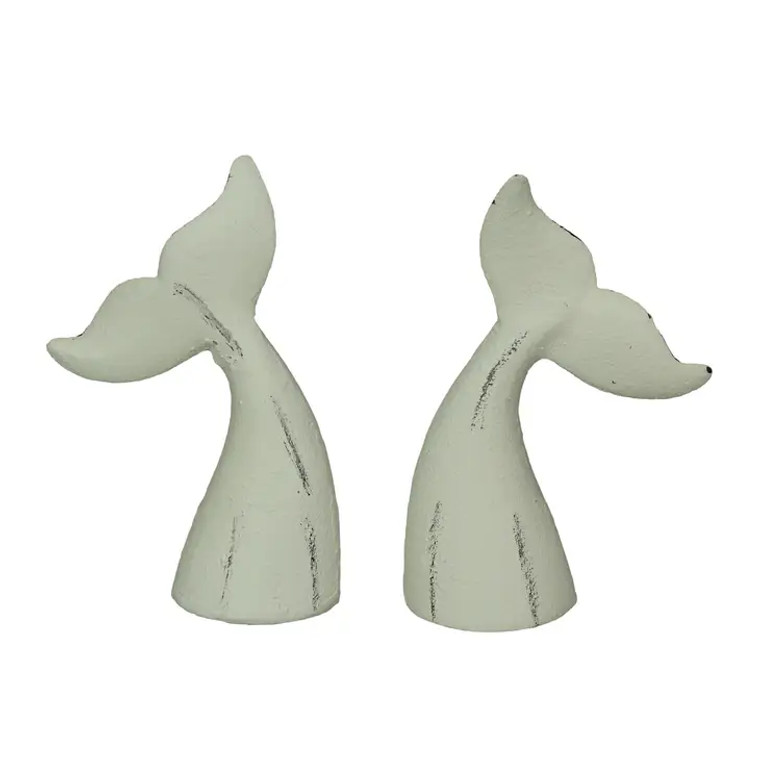 Rustic White Whale Tail Bookends