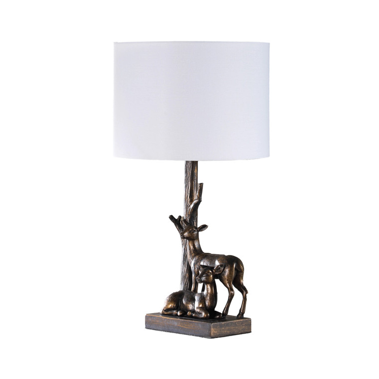 Bronze Deer & Baby Table Lamp