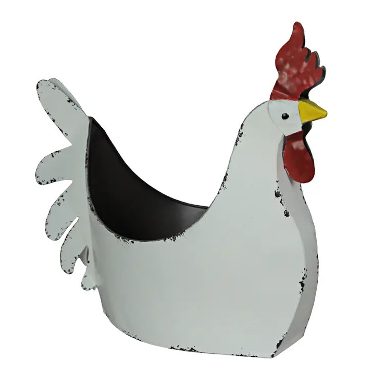Rustic White Rooster Planter