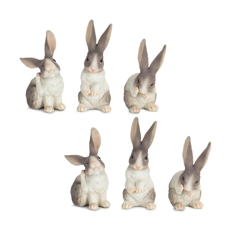 Gray & White Rabbit Figurines - Set of 6